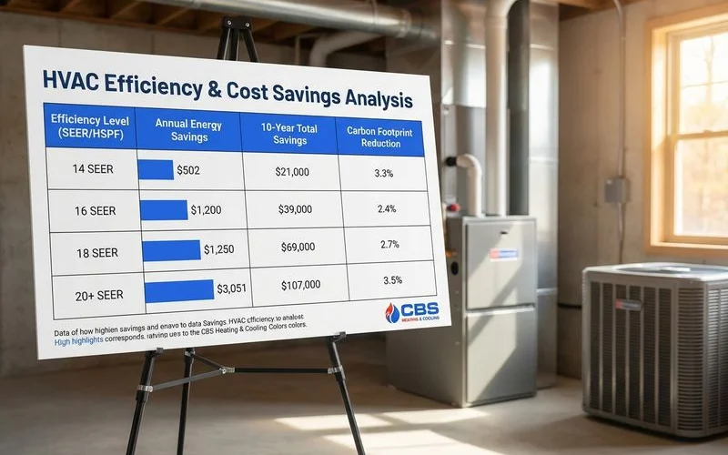 Comparison chart showing HVAC efficiency levels and annual cost savings