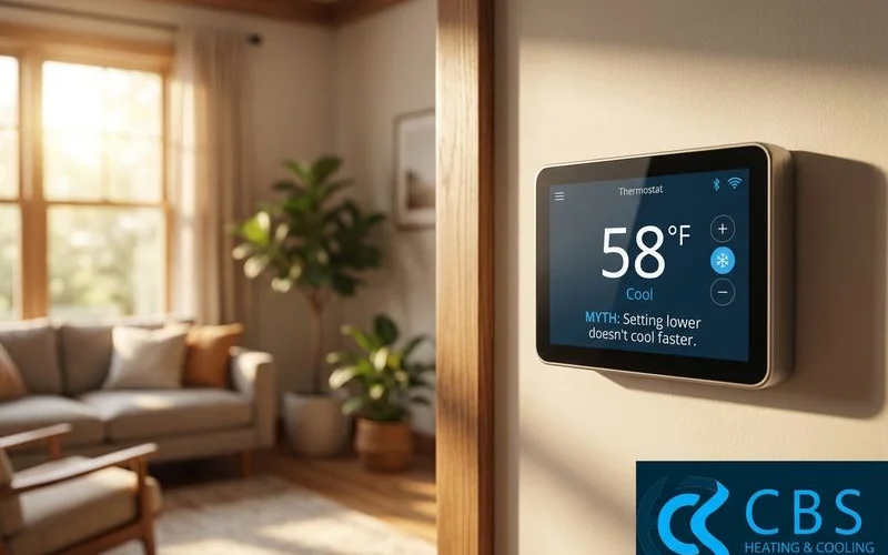 Thermostat set very low illustrating the myth that lower settings cool faster