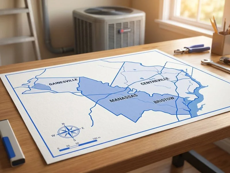 HVAC service coverage map for Manassas and Northern Virginia