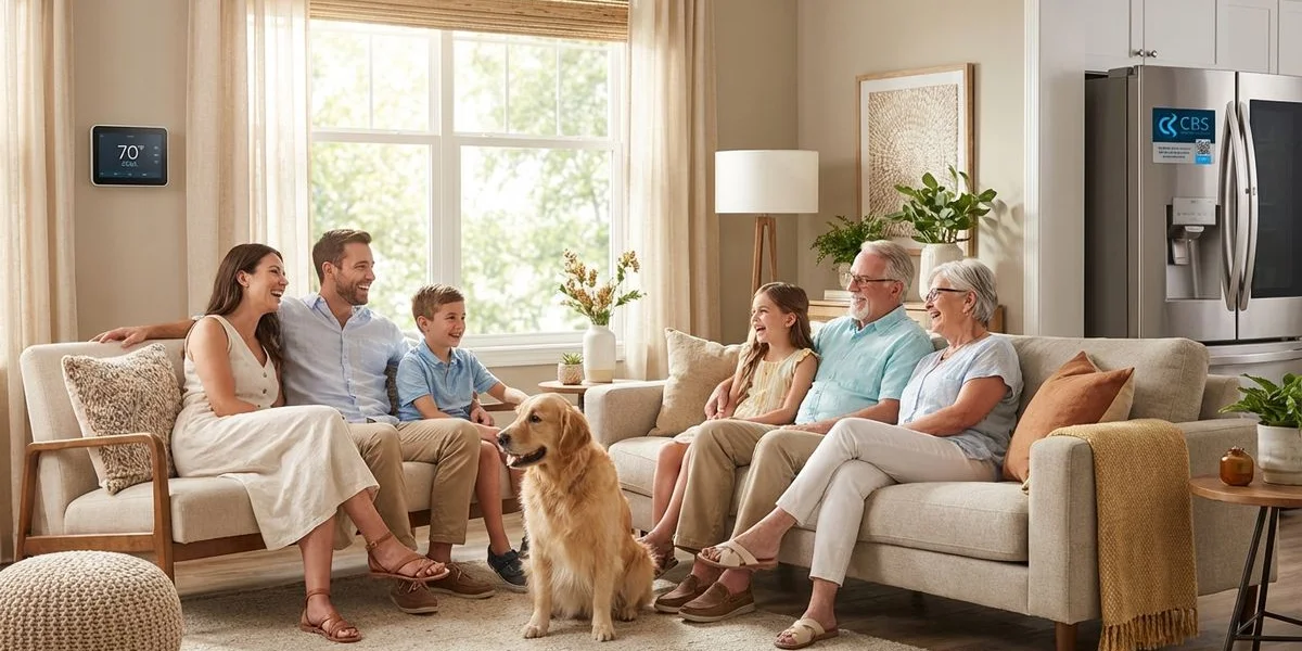 Happy family in comfortable air conditioned home in Manassas Virginia